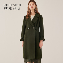 秋水伊人毛呢大衣2018冬装新款女装西装领长袖修身中长款毛呢外套图片