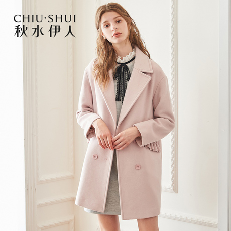 秋水伊人毛呢大衣2018冬装新款女装翻领木耳边羊毛保暖呢子外套女商品大图