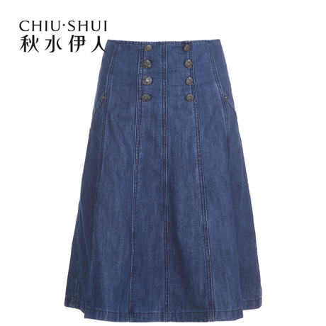 【商场同款】秋水伊人2018夏装新款女装高腰牛仔半身裙修身A字裙商品大图