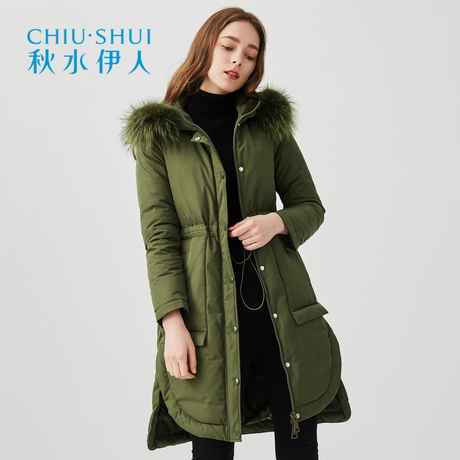秋水伊人2017新品女装冬装纯色连帽貉子毛领加厚保暖直筒羽绒服女商品大图