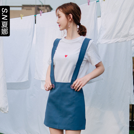 夏娜2018秋季新款女装甜美高腰包臀裙可拆卸背带半身裙商品大图