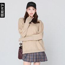 夏娜2018春季新款套头减龄圆领毛衣修身落肩长袖针织衫女图片