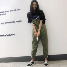 学院风背带裤女2019秋季新款韩版宽松修身网红九分小脚牛仔连体裤