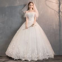 修身 2019新娘结婚韩版 一字肩婚纱礼服新款 绑带显瘦齐地婚纱轻夏季