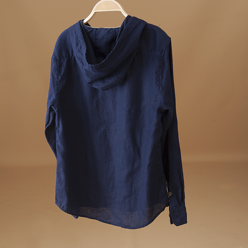 中国风男装夏季亚麻料T恤中式连帽上衣棉麻布