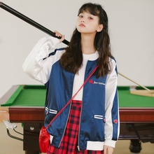 撞色拼接棒球服女2017秋装 百搭学生宽松夹克外套 新款 售罄不补