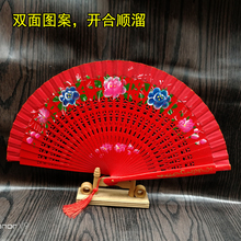 舞蹈扇红扇子守旧裙强合顺溜双面扇旗袍舞台走秀表演折扇