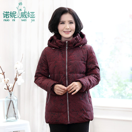 冬季妈妈外套中老年40-50岁2017新款连帽羽绒服妈妈轻薄羽绒服女商品大图