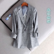 牙签细条纹修身 外套女 棉麻西装 通勤OL风职场经典 春夏新款