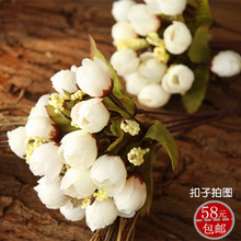 花苞小玫瑰仿真花 假花摆件 拍摄背景 秋叶花苞玫瑰 网店拍照道具