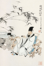 苏轼研习图 名家作品 宋代文人画 苏东坡研习图 国画宋代名人雅士