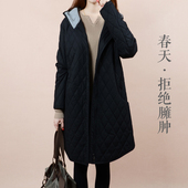 纯棉布衣棉衣女连帽保暖轻薄棉袄春 180斤胖妹显瘦宽松休闲中长款