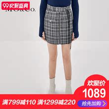 MOCO2018秋季新品复古格纹拉链A字半身裙MA183SKT109 摩安珂图片