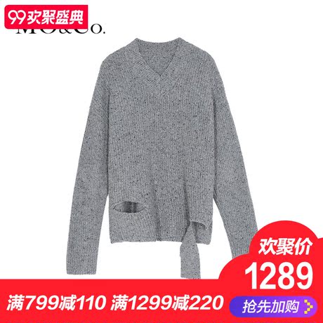 MOCO2018秋季新品个性切口V领羊毛衫MA183SWT323 摩安珂商品大图