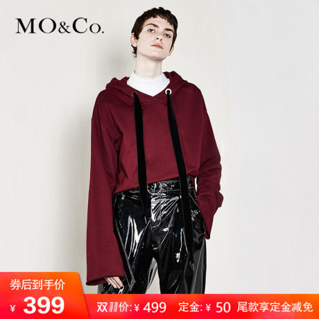 MOCO丝绒抽绳刺绣宽袖套头纯棉连帽卫衣MA174SWS201 摩安珂商品大图