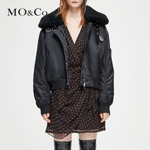 MOCO2018冬季新品纯色机车夹克毛领外套MA184JKT104 摩安珂图片