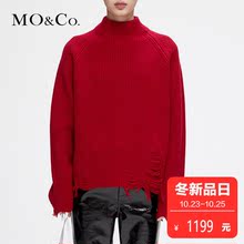 MOCO2018冬季新品纯色高领羊毛磨烂毛衣MT184SWT301 摩安珂图片