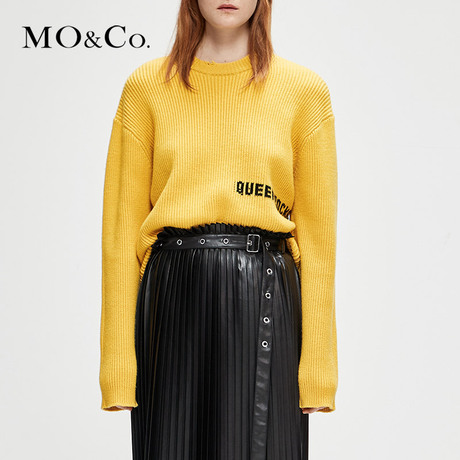 MOCO2018冬季新品圆领纯色字母毛衣MA184SWT319 摩安珂商品大图