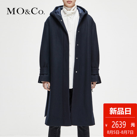 MOCO2018秋季新品暗扣中长休闲工装连帽外套MT183OVC101 摩安珂商品大图