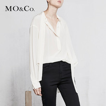 MOCO2018春季新品圆领褶皱真丝绑带真丝衬衫MA181TOP131 摩安珂图片