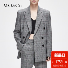 MOCO2018秋季新品双排扣翻领格纹西装外套MT183JKT101 摩安珂图片