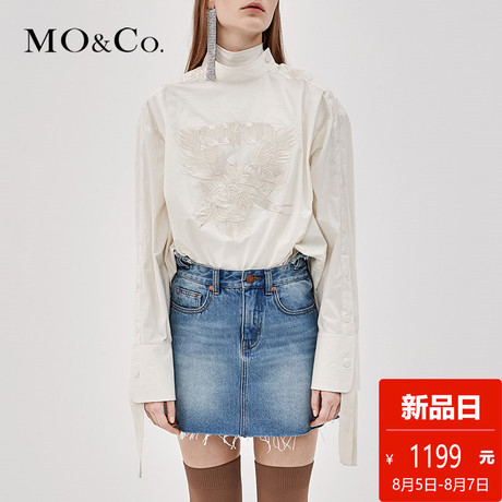 MOCO2018秋季新品图案刺绣绑带套头上衣MA183TOP120 摩安珂商品大图