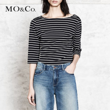 MOCO露肩七分袖条纹圆领性感露背T恤MA173TEE217 摩安珂图片