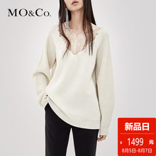 MOCO2018秋季新品V领套头蕾丝拼接羊毛衫MA183SWT307 摩安珂图片