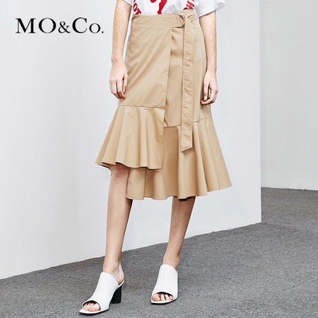 MOCO2018夏季新品中腰腰带镂空裙摆半身裙MA182SKT109 摩安珂商品大图