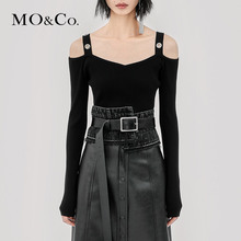MOCO2018秋季新品吊带圆环扣露肩修身针织衫MA183SWT317 摩安珂图片