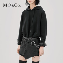MOCO2018秋季新品个性牛仔卫衣拼接连衣裙MA183DRS202 摩安珂图片
