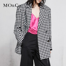 MOCO2018春季新品复古格纹双排扣西装外套MA181COT106 摩安珂图片