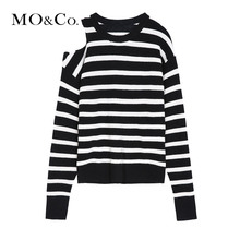 MOCO2018秋季新品个性条纹露肩纯羊毛毛衣MA183SWT321 摩安珂图片