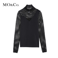 MOCO2018秋季新品高领几何拼接网眼上衣MA183TOP207 摩安珂图片