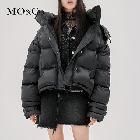 MOCO2018秋季新品高领连帽圆环拉链羽绒服MA183EIN105 摩安珂商品大图