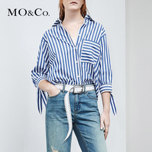 MOCO2018夏季新品拼接条纹袖口绑带装饰衬衫MT182SHT102 摩安珂图片