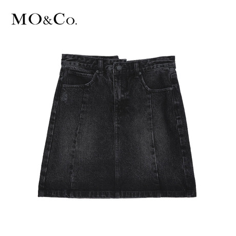 MOCO2018冬季新品街头直筒牛仔半身裙MA184SKT401 摩安珂商品大图