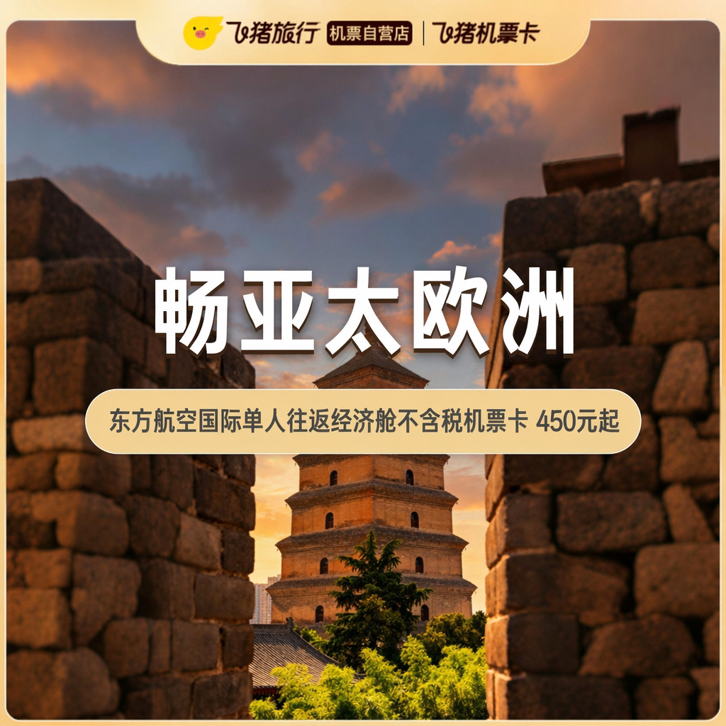 东航国际单人往返经济舱不含税机票卡
