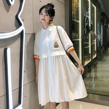 学院风宽松显瘦衬衫 拼接百褶连衣裙学生. 2019流行夏天裙子女韩版