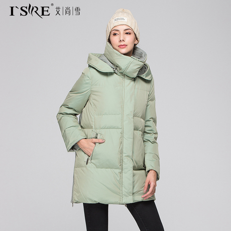 艾尚雪羊毛拼接毛呢拼接时尚羽绒服宽松连帽简约设计款加厚冬装女商品大图