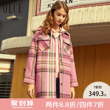 Oece2018冬装新款女装 流行格子呢大衣女中长款反季毛呢外套FJ216图片