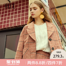 Oece2018冬装新款女装 复古时尚短款秋冬流行格子毛呢外套女KJ159图片