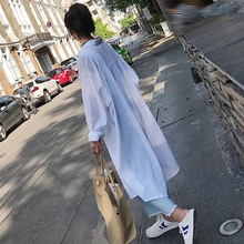bf潮中长款 薄外套 过膝防晒衣百搭学生宽松衬衫 女夏季韩版 超长开衫
