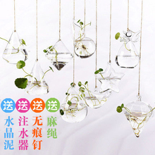 创意悬挂式透明水培玻璃花瓶插花盆绿萝壁挂小鱼缸简约现代小吊瓶