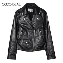 COCO DEAL日系女装翻领插袋拉链长袖羊皮革机车夹克外套37614161图片