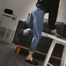 索菲丝尔网红牛仔裤女冬高腰加绒宽松哈伦老爹裤直筒加厚大码女裤