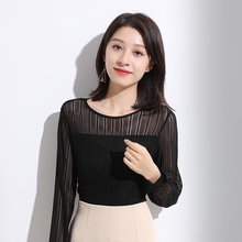 索菲丝尔2018秋季女装新款显瘦黑色上衣女半透视打底衫女长袖内搭图片