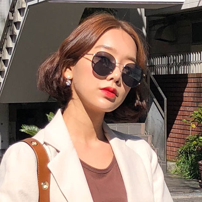 小尤韩国代购2018夏时尚个性圆形金边黑色防晒遮阳墨镜框眼镜潮女