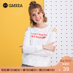 歌美瑞2018秋冬新款白色长袖T恤女圆领女装chic露肩上衣学生