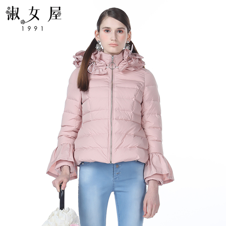 淑女屋2018年冬季新款100%聚酯纤维灰橙粉短款羽绒服商品大图